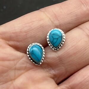 NWOT - Elegant Blue Teardrop Earrings in Silver Frame